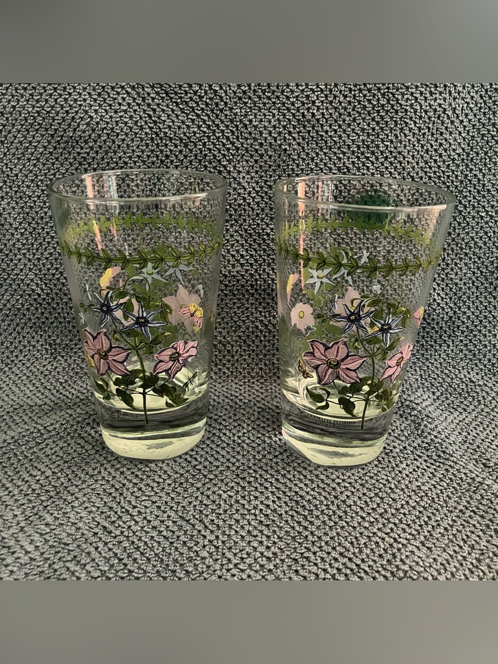 Lot Of 2 Portmeirion Botanic Garden Clematis Florida High Ball Glass 6" Cups NOS